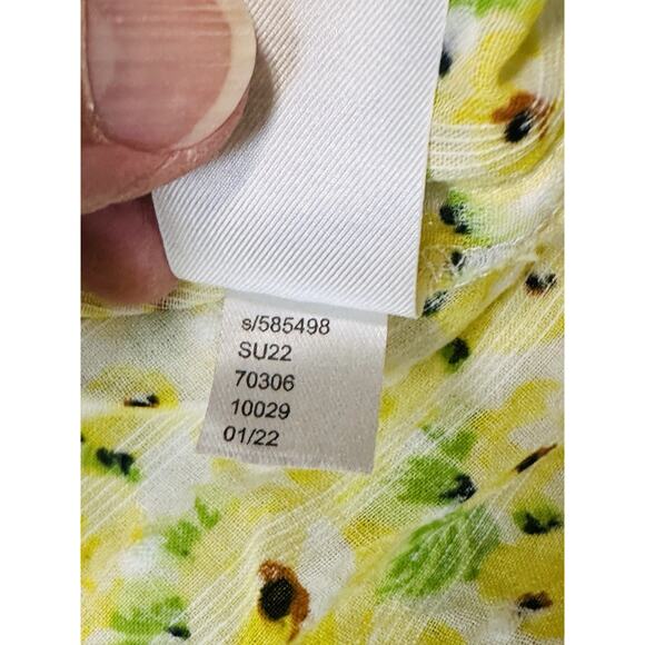 LOFT Yellow Floral Clip Tie Neck Blouse Ruffle Flowy Boho Large Peasant - Picture 11 of 14